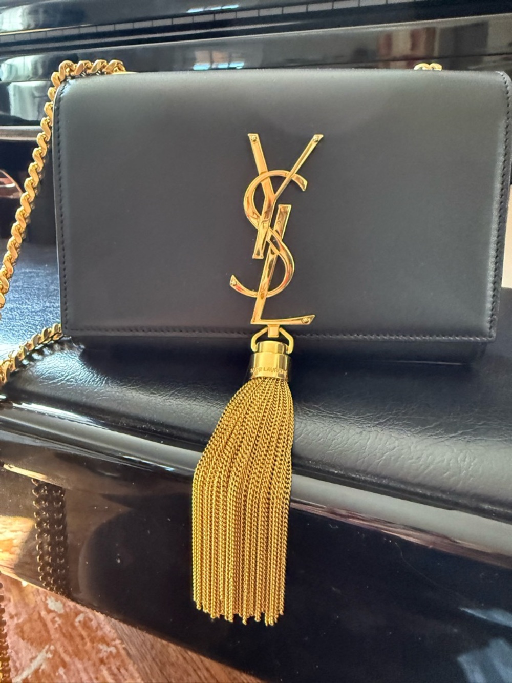 SOLD Saint Laurent Black Leather Kate Chain Tassel Crossbody Bag - Picture 3 of 14
